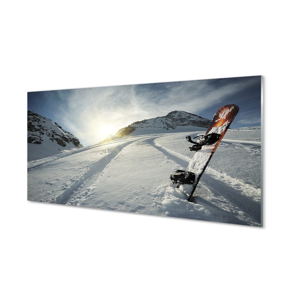 Skleněný obraz na zeď Snowboard ve sněhové hoře