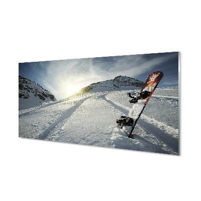 Skleněný obraz na zeď Snowboard ve sněhové hoře