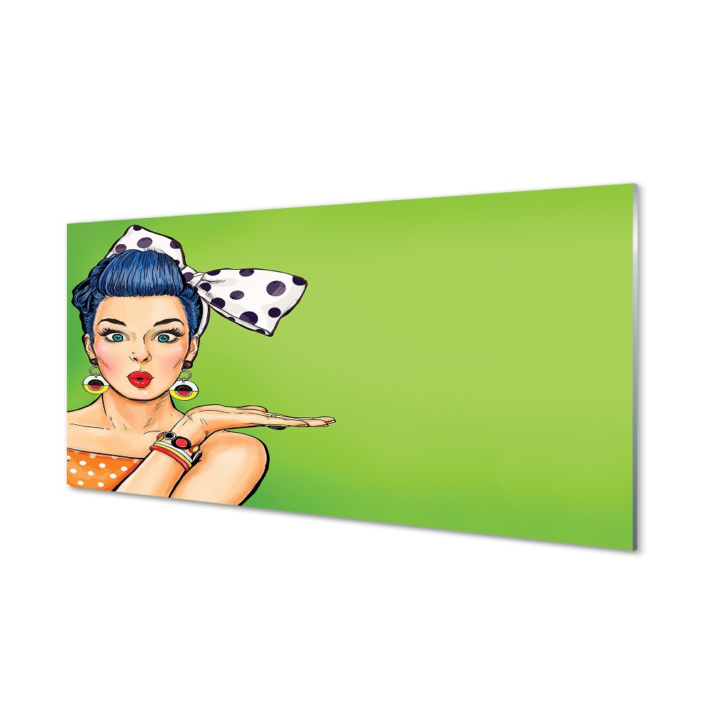 Moderní skleněný obraz Pin up pop art žena zelené pozadí