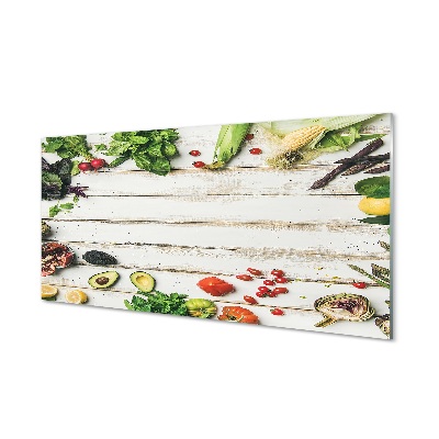 Skleněný obraz na stěnu Rozsypaná zelenina na prkénku