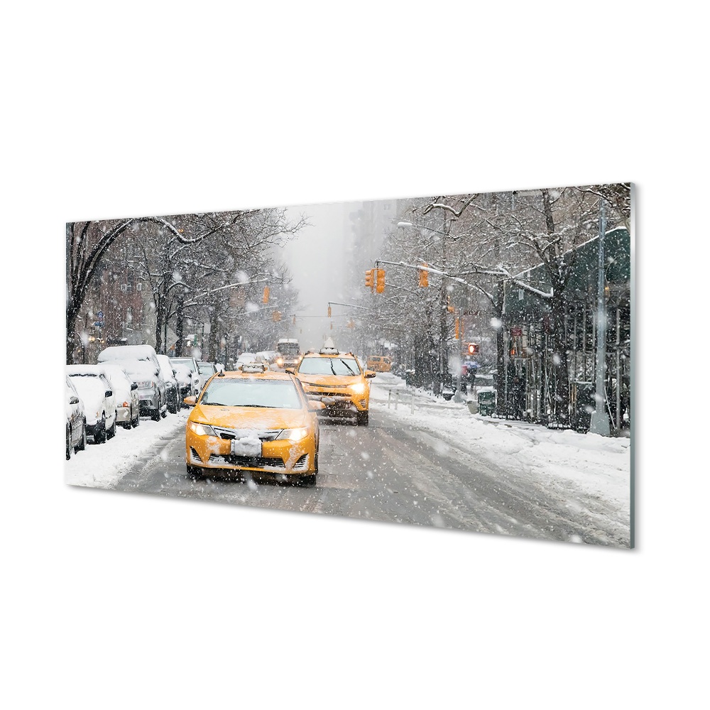 Moderní skleněný obraz Taxíky na světlech v zimě