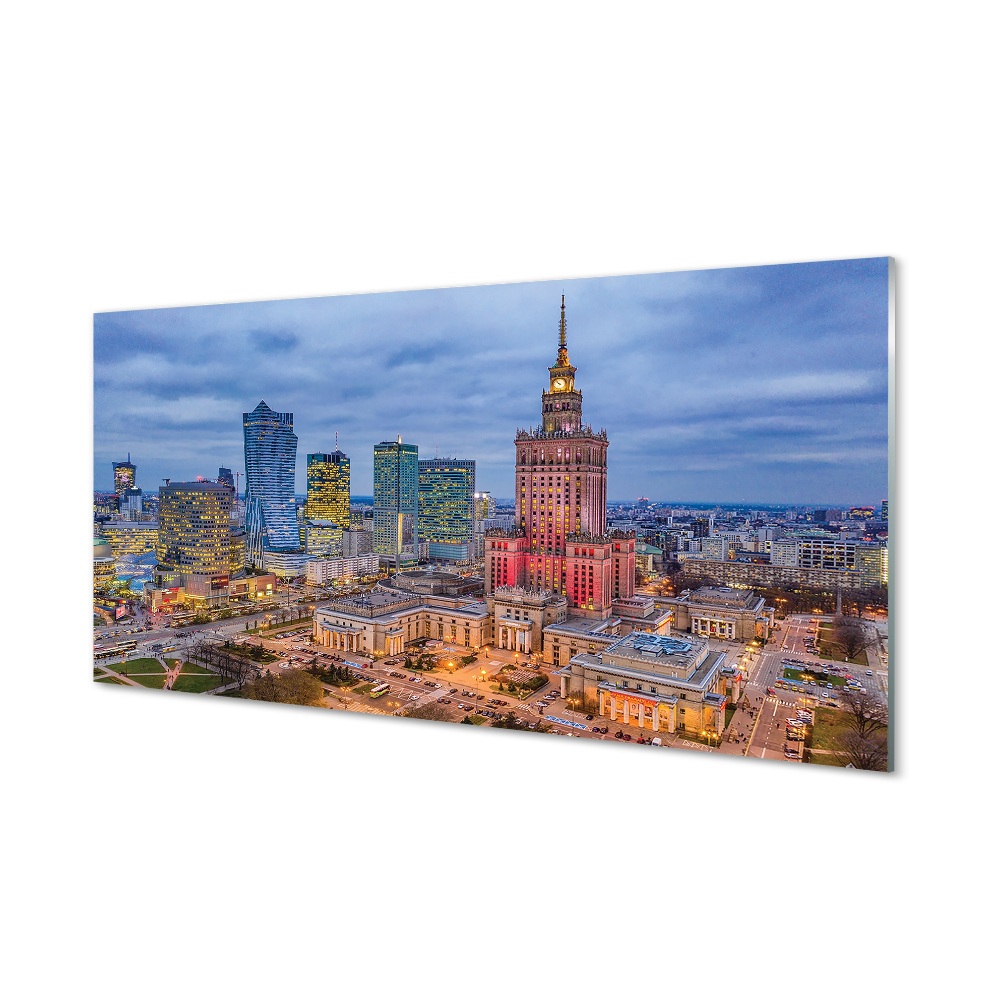 Skleněný obraz Varšava Panorama města při západu slunce