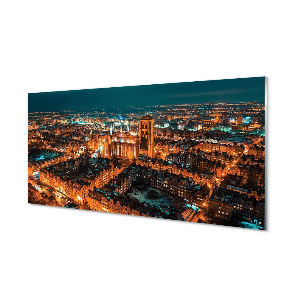 Obraz ze skla Noční panorama Gdaňsku Kostel