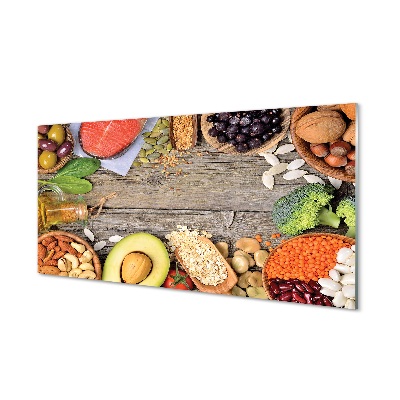 Moderní skleněný obraz Fazole brokolice ořechy avokádo