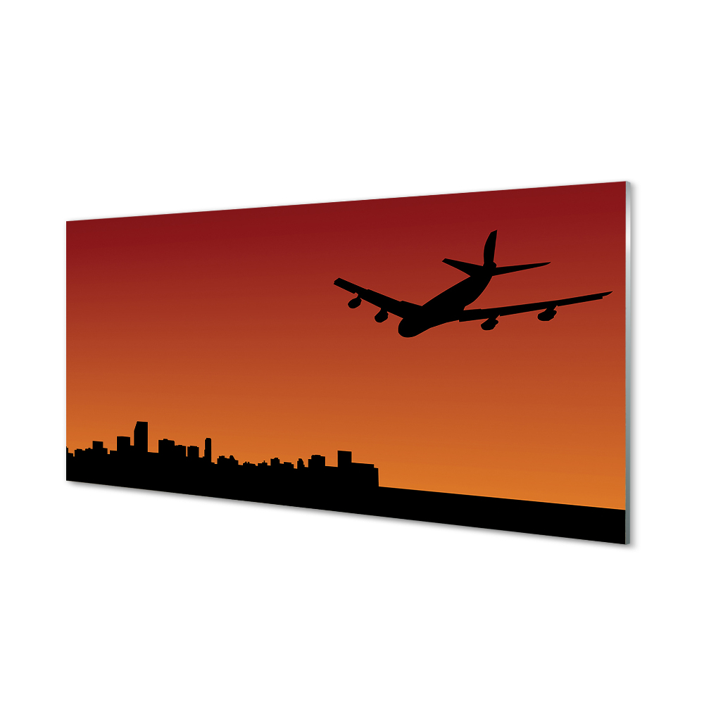 Obraz ze skla Oranžové pozadí letadlo město