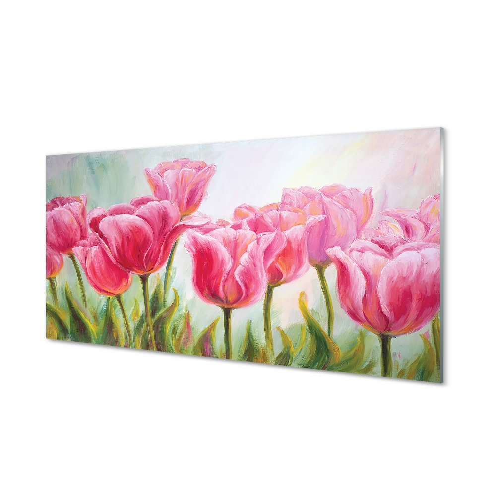 Moderní skleněný obraz Růžové tulipány malba