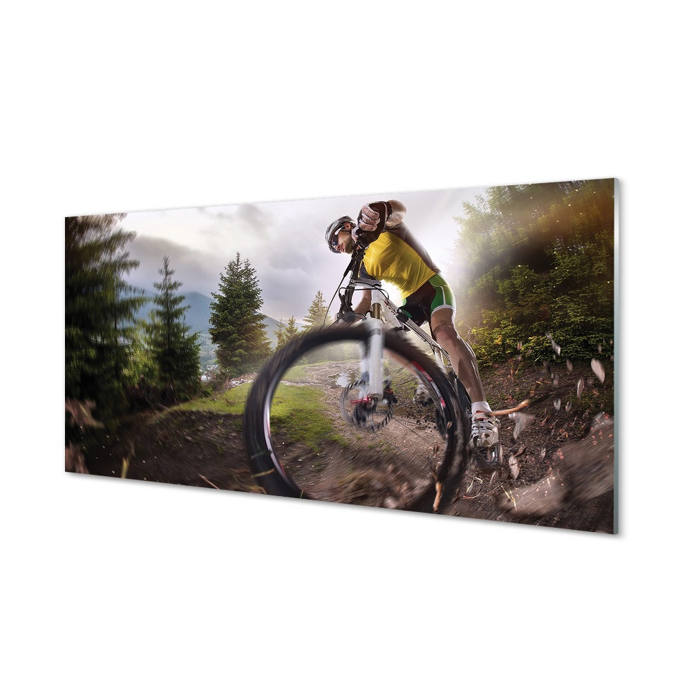 Moderní skleněný obraz Cyklista v horách