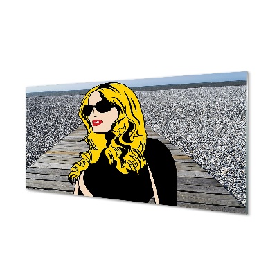 Luxusní skleněný obraz Žena blondýnka pop art pláž