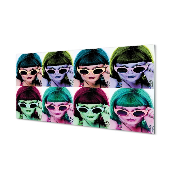 Moderní skleněný obraz Žena barevné vlasy brýle pop art