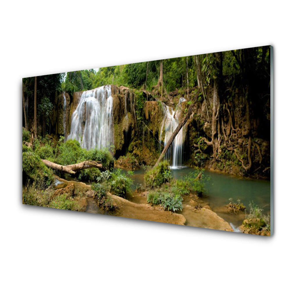 Luxusní skleněný obraz Vodopád Řeka Stromy