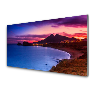 Luxusní skleněný obraz Mořské pobřeží Hory Noc