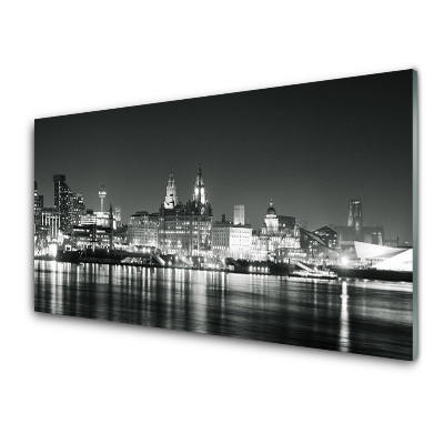 Skleněný obraz na stěnu Město Voda Dům Noc