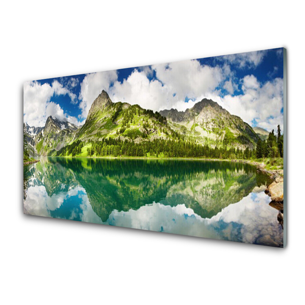 Moderní skleněný obraz Hory Jezero Panorama