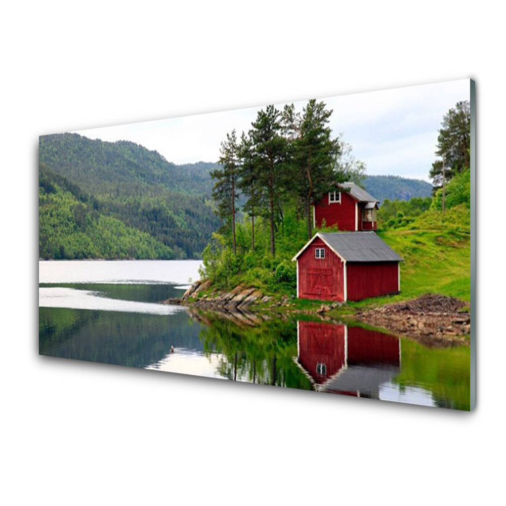 Luxusní skleněný obraz Hory Dům Jezero