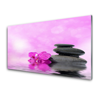 Obraz na skle Růžové pozadí orchideje kameny