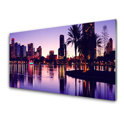 Skleněný obraz na stěnu Pohled na město při západu slunce