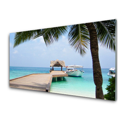 Obraz ze skla Most k chatě na Maledivách