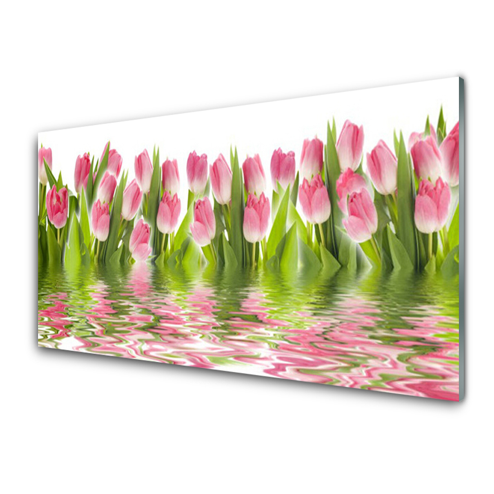 Luxusní skleněný obraz Odraz růžových tulipánů