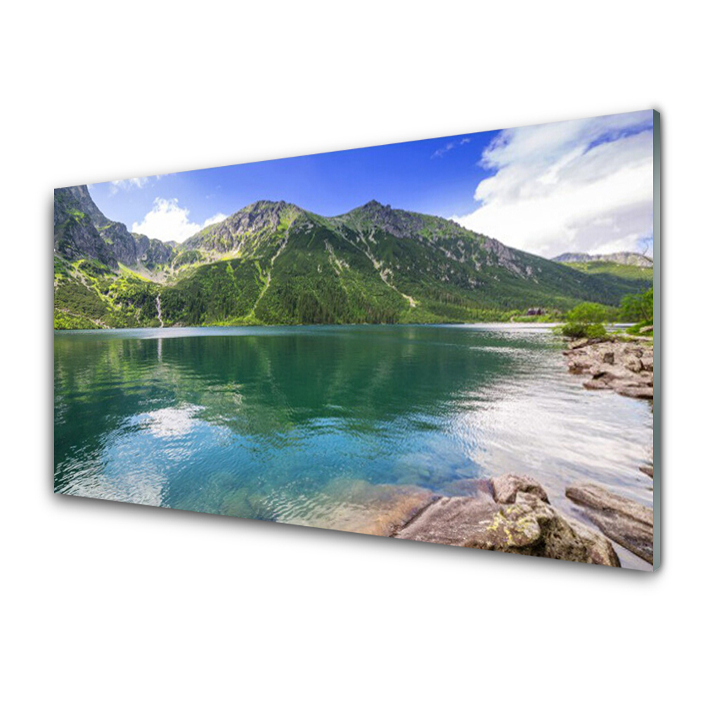 Moderní skleněný obraz Jezero s výhledem na hory