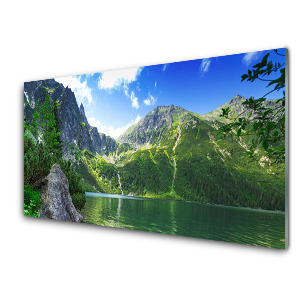Luxusní skleněný obraz Zelené jezero na pozadí hor