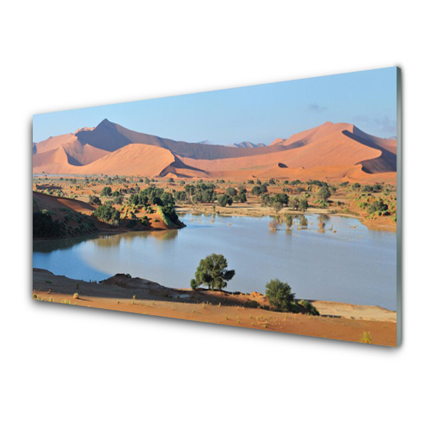 Moderní skleněný obraz Jezero Pouštní krajina