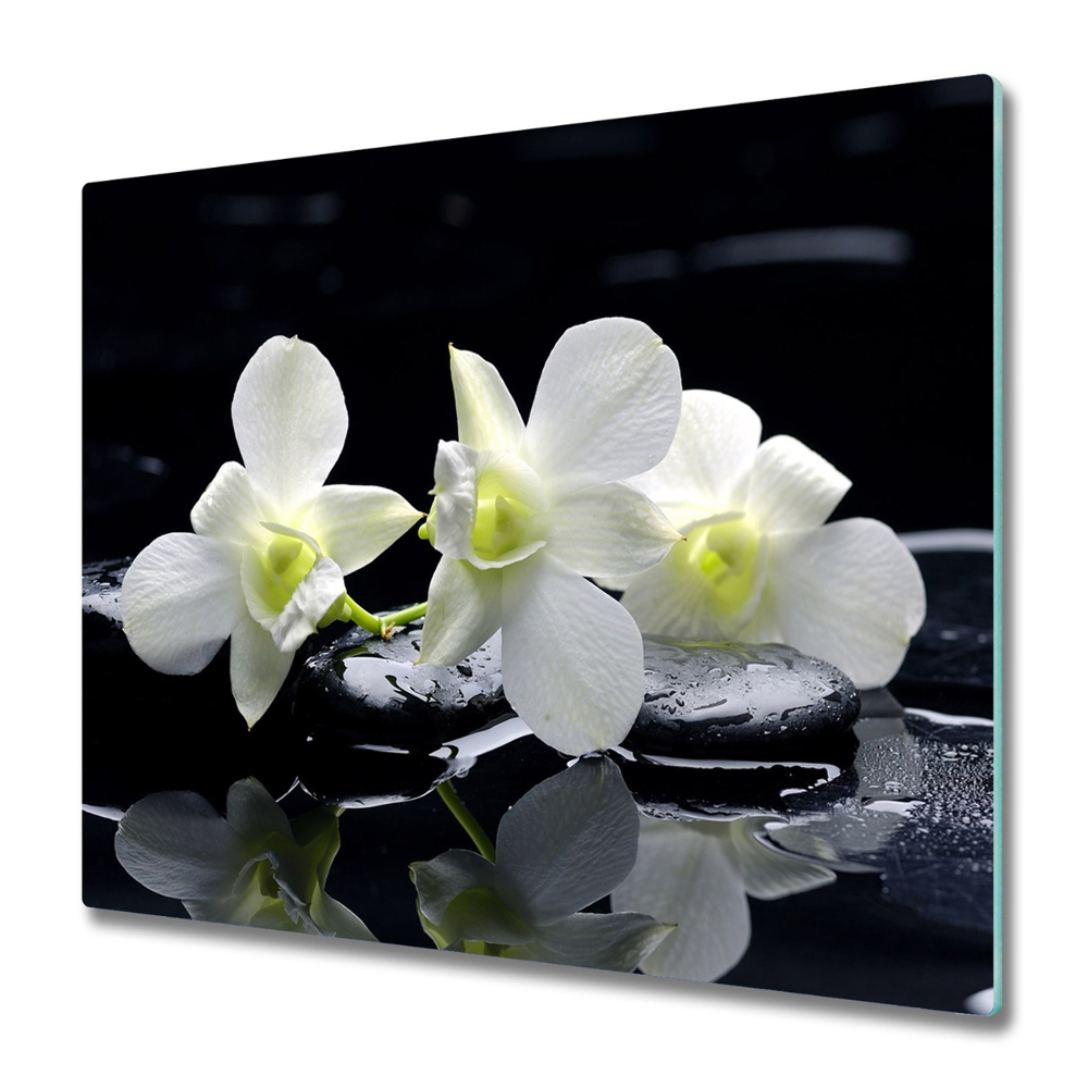Skleněné krájecí prkénko Bílé květy orchidejí