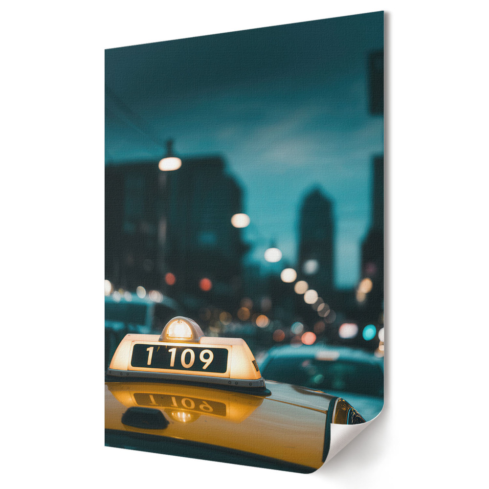 Nástěnná grafika na plátně Město v noci: Taxi v záři