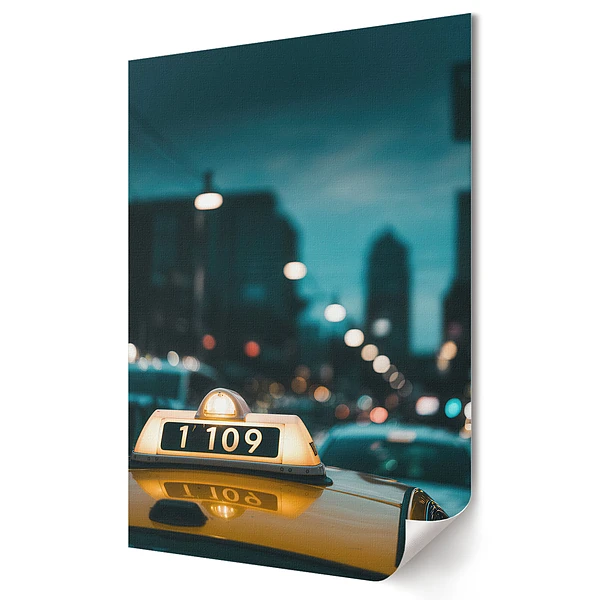 Nástěnná grafika na plátně Město v noci s motivem taxi v záři
