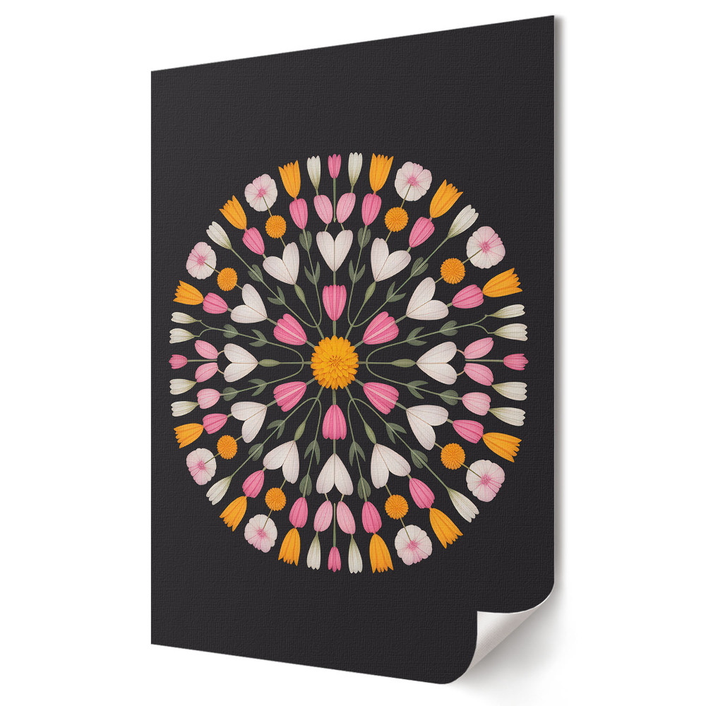 Moderní grafika na plátně Květinová mandala na tmavém pozadí