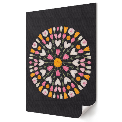 Moderní grafika na plátně Květinová mandala na tmavém pozadí