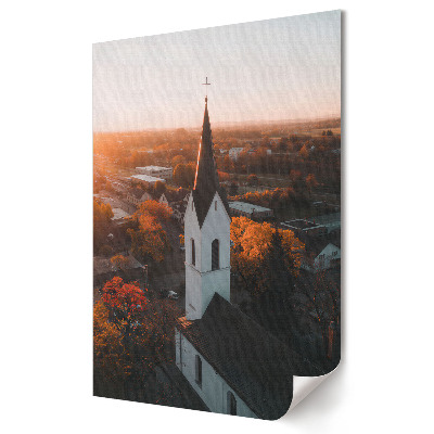 Nástěnná grafika na plátně Zlaté světlo nad kostelem