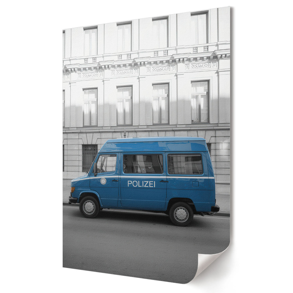 Plakát na zeď Modré policejní auto v městské krajině
