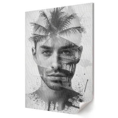 Moderní grafika na plátně Tajemný portrét s palmami v pozadí