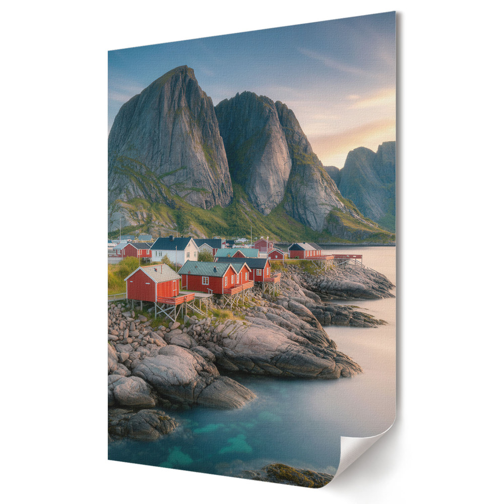 Nástěnná grafika na plátně Malebná vesnice na fjordu