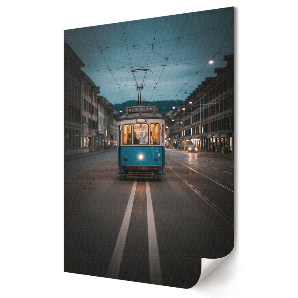 Plakát na zeď Noční tramvaj v městské krajině