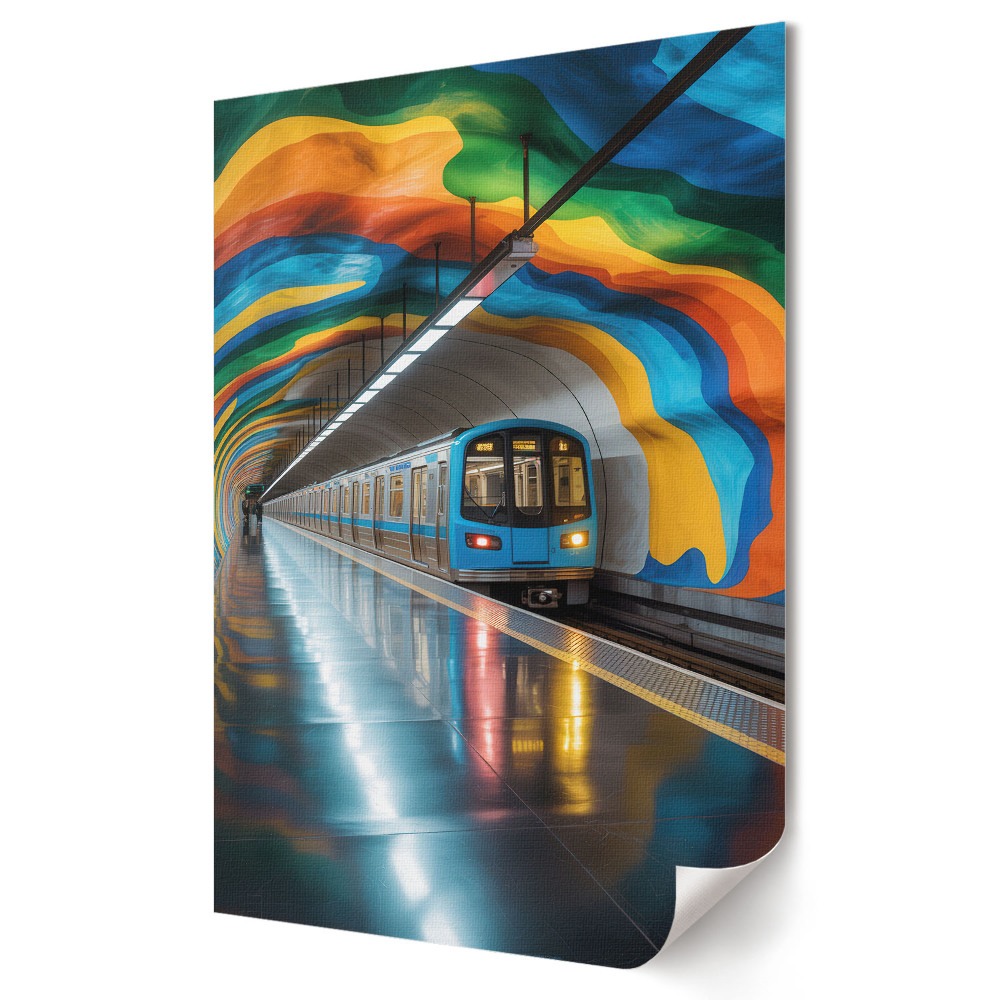 Nástěnná grafika na plátně Barevný tunel metra ve městě
