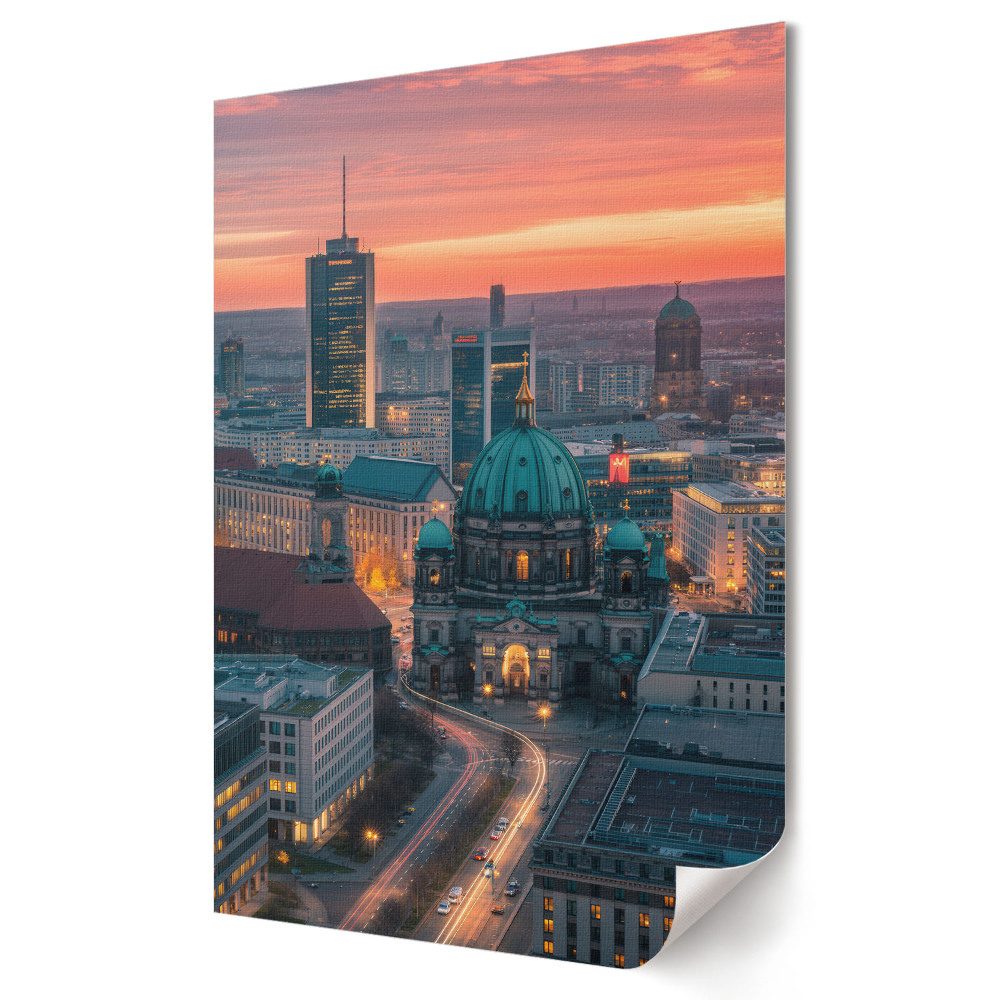 Moderní grafika na plátně Západ slunce nad Berlínem