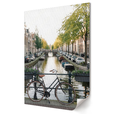 Nástěnná grafika na plátně Okouzlující kanál v Amsterdamu s kolem
