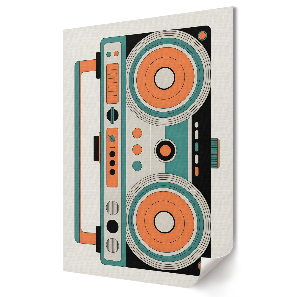 Nástěnná grafika na plátně Retro boombox ve stylu 80. let.