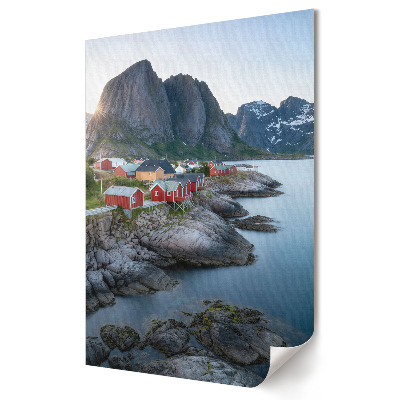 Moderní grafika na plátně Malebné chatky na norském fjordu