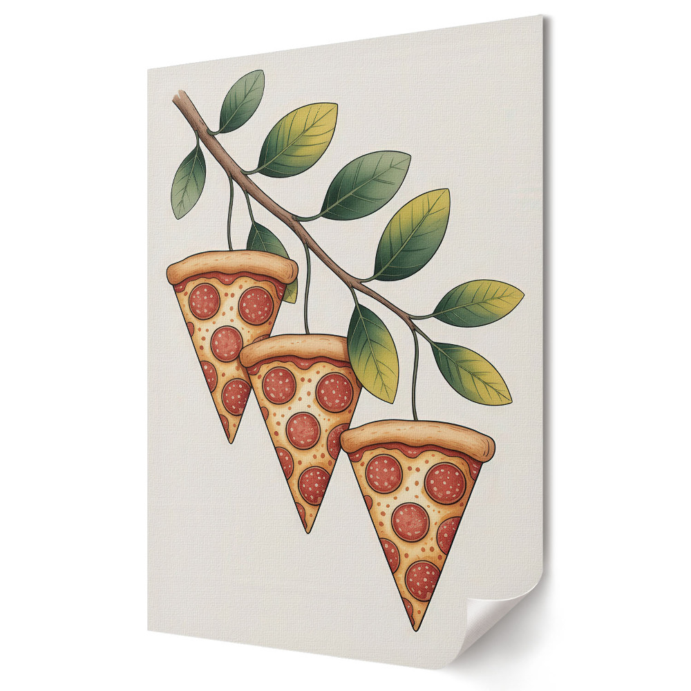 Moderní grafika na plátně Pizza na větvi veselého stromu