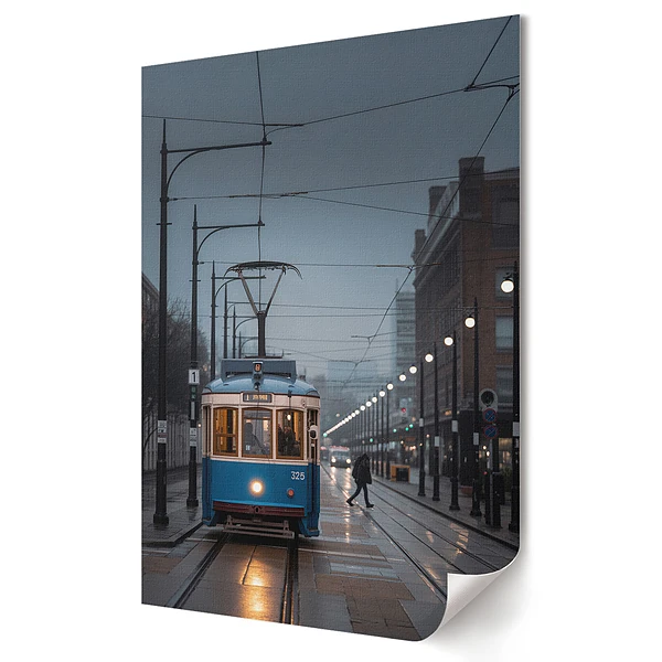Moderní obraz na plátně Zimní tramvaj v městské krajině