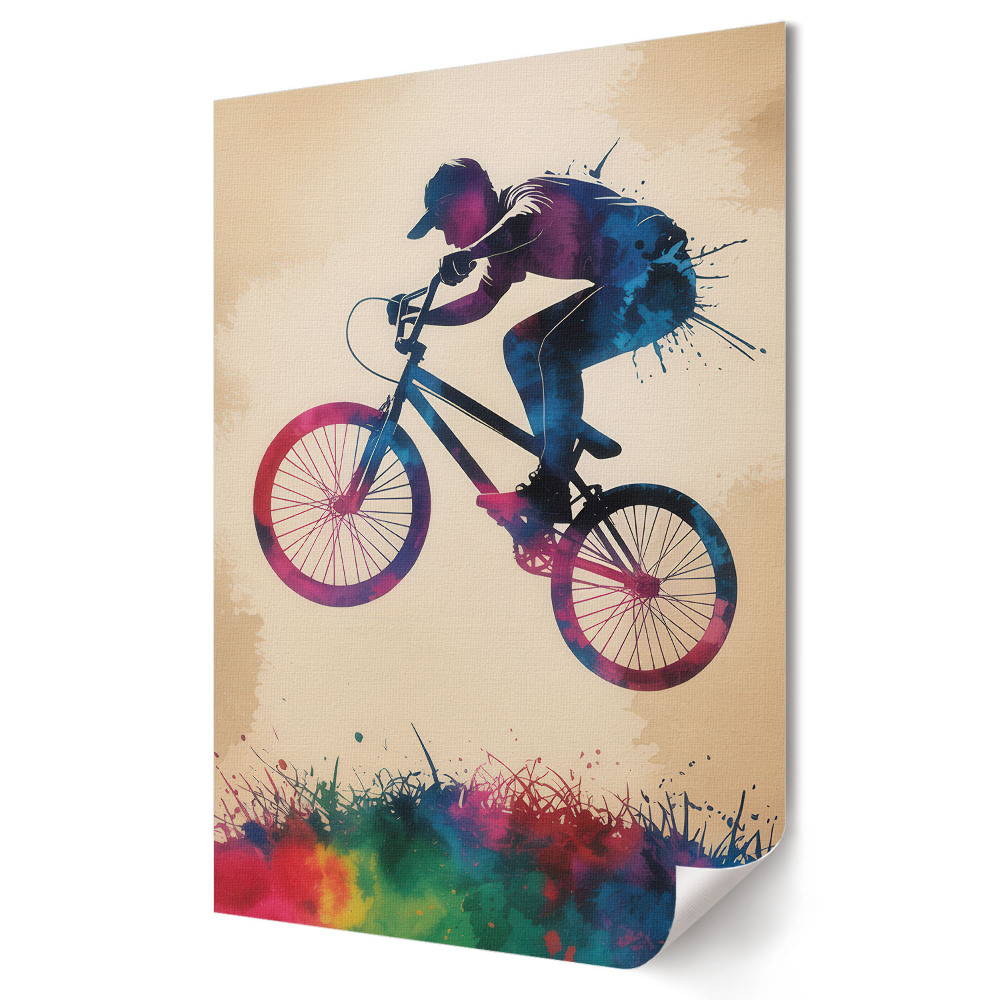 Plakát na zeď Barevný skok na BMX kole