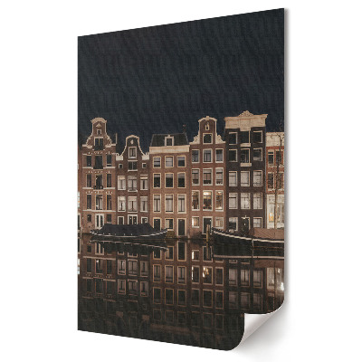 Tisk na plátno Noční odraz amsterdamských činžovních domů