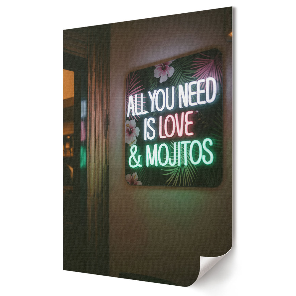 Plakát na zeď Láska a mojito v neonovém světle