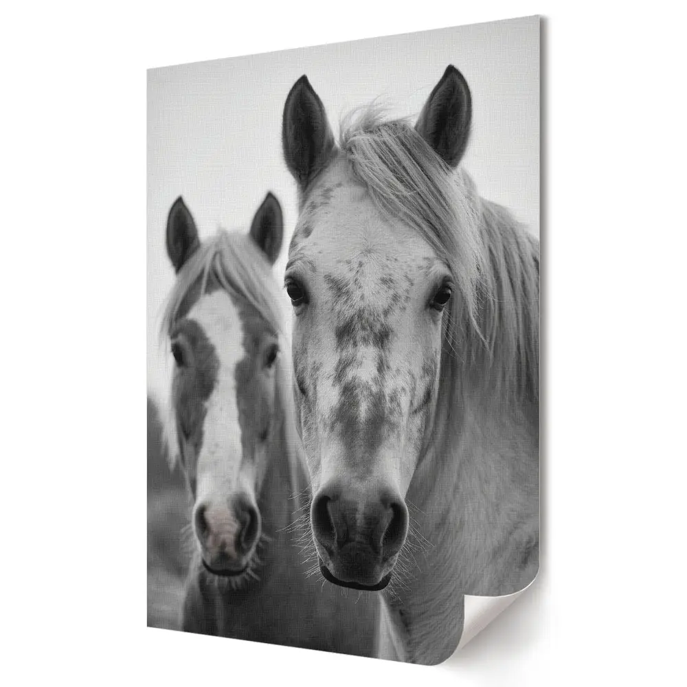 Tisk na plátno Blízké setkání s koňmi v monochromatickém provedení