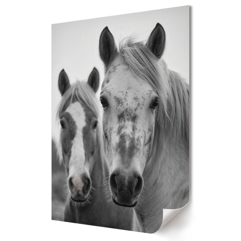 Tisk na plátno Blízké setkání s koňmi v monochromatickém režimu