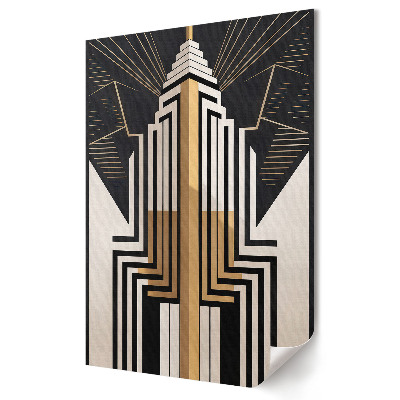 Nástěnná grafika na plátně Výšková budova ve stylu art deco ve zlaté barvě