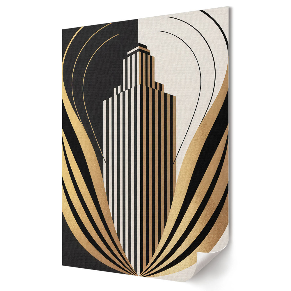 Nástěnná grafika na plátně Zlaté linie a městská architektura