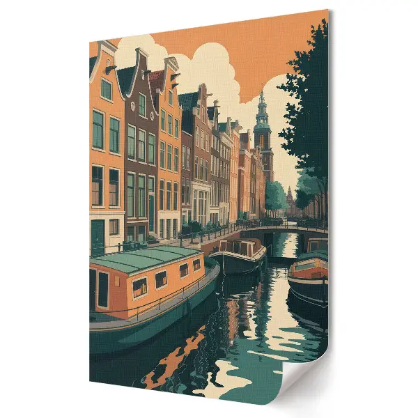 Moderní obraz na plátně Okouzlující amsterdamské kanály při západu slunce
